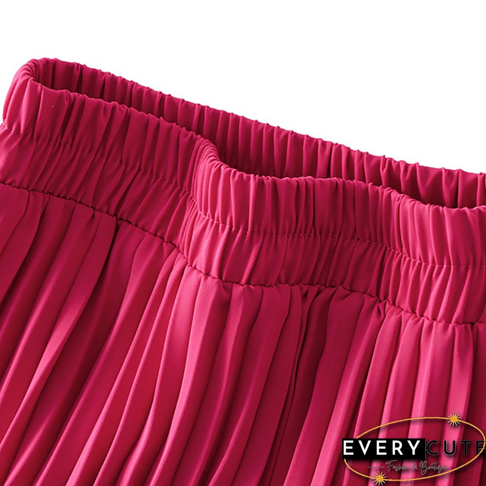 Rosy Elastic Waist A-line Pleated Maxi Skirt