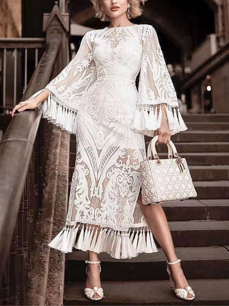 Women's Embroidered With Fringe Elegant Dress | Oxredo Shop Ramadan Sale