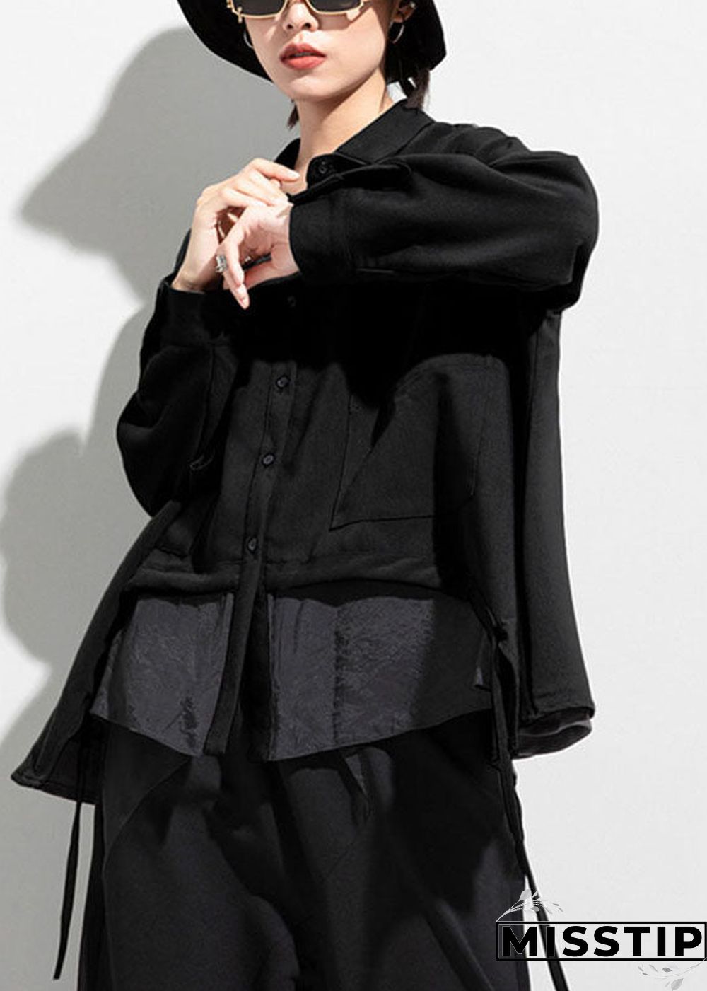 Boho Black Black Button asymmetrical design Fall Long sleeve Coat