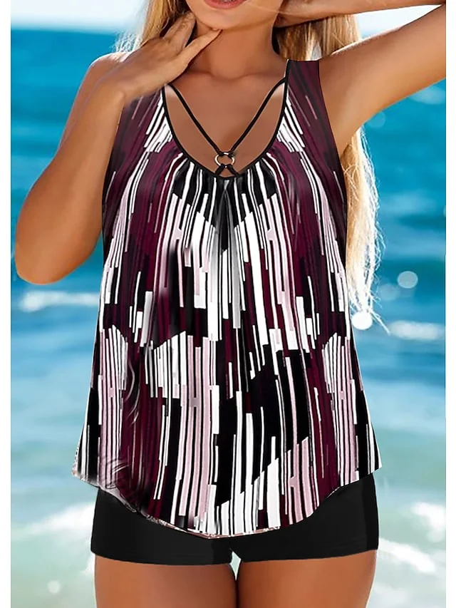 Women's Swimwear Tankini 2 Piece Plus Size Swimsuit 2 Piece Paisley Polka Dot Black Pink Blue Purple Tank Top Bathing Suits Sports Summer | IFYHOME