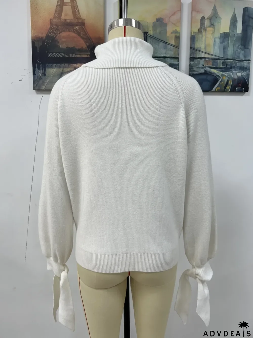 Women's autumn and winter fashion lace-up long sleeve knitting loose pullover turtleneck sweater