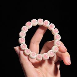 JiStones 'Serene Rose' Natural White Jade Bodhi Bracelet | Hand-Woven Light Luxury Jingxiwen [hainan small white jade bracelet] - 10mm