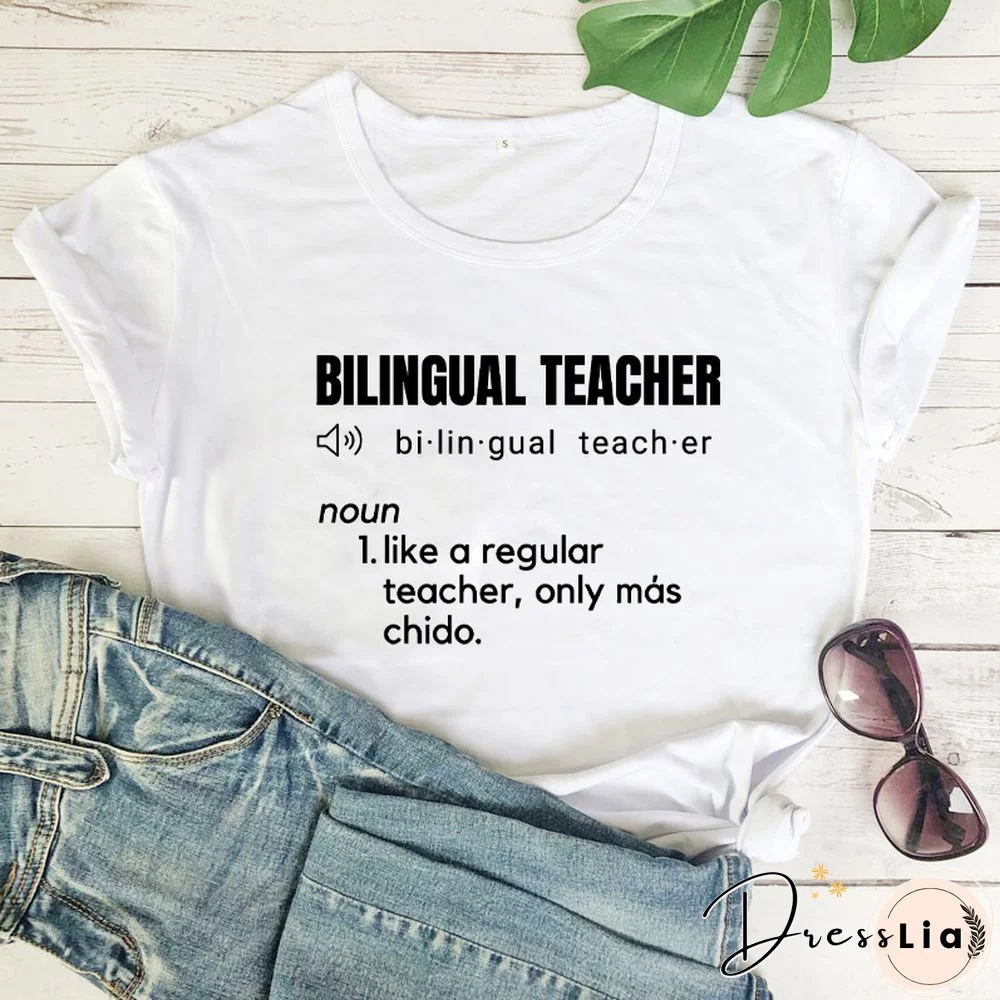 Bilingual Teacher Definition T-Shirts SpanishTeacher ShirtsFunnyBilingualTeacher Tee Women Trendy CasualArtisticTop