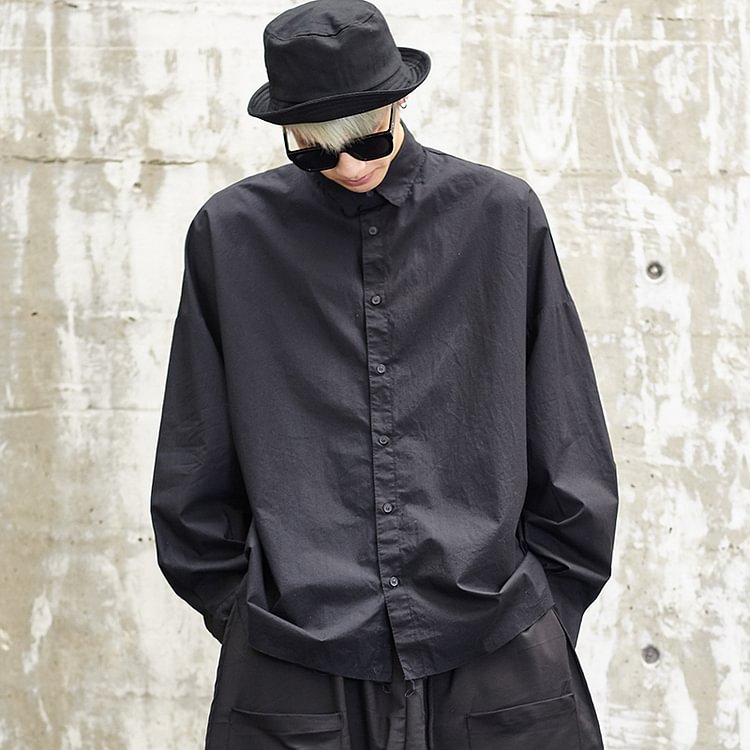 -Original Design Loose Japanese Wide Version Drop Shoulder Black Shirt Y005P85-Dawfashion- Original Design Clothing Store-Halloween 2022