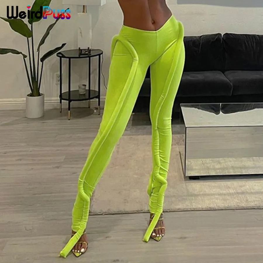 Weird Puss Sexy Women Low Waist Pants Trend Design Fitness Casual Ribbed Skinny Fashion Streetwear Slim Sporty Running Jogger