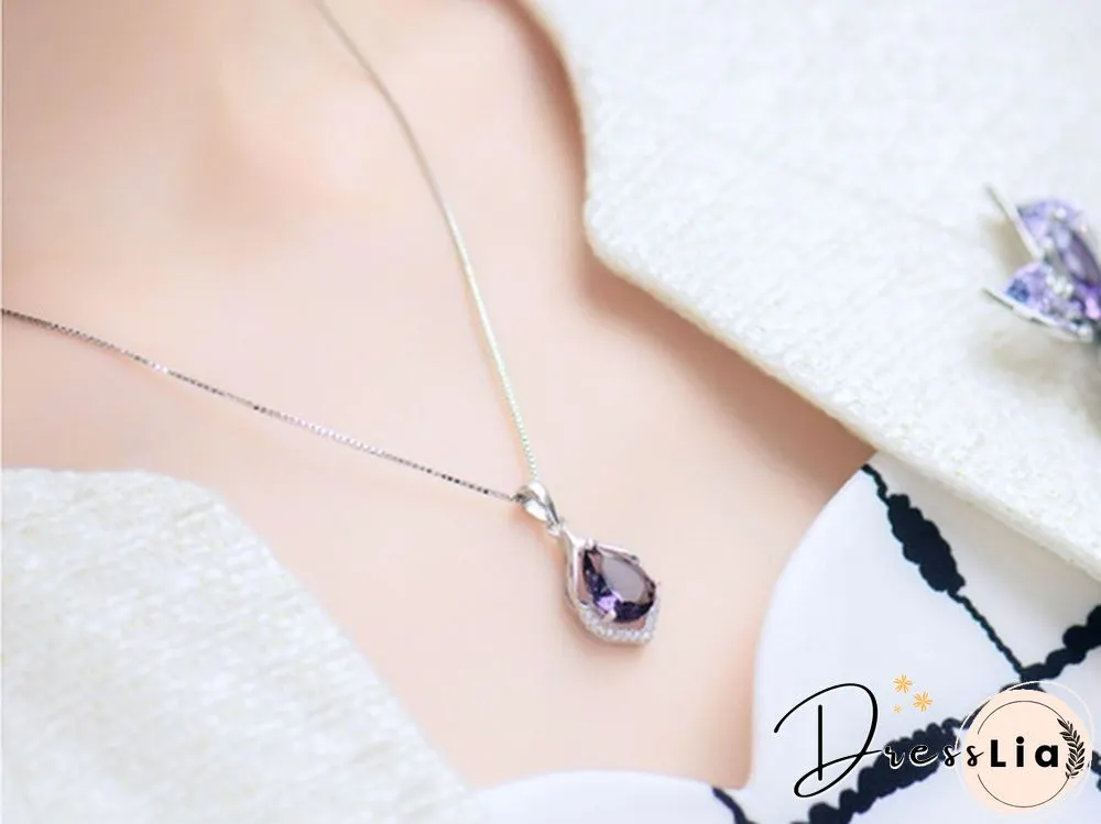 Fashionable and Noble 925 Pure Silver Diamond Lady Necklace Long Pendant Elegant Natural