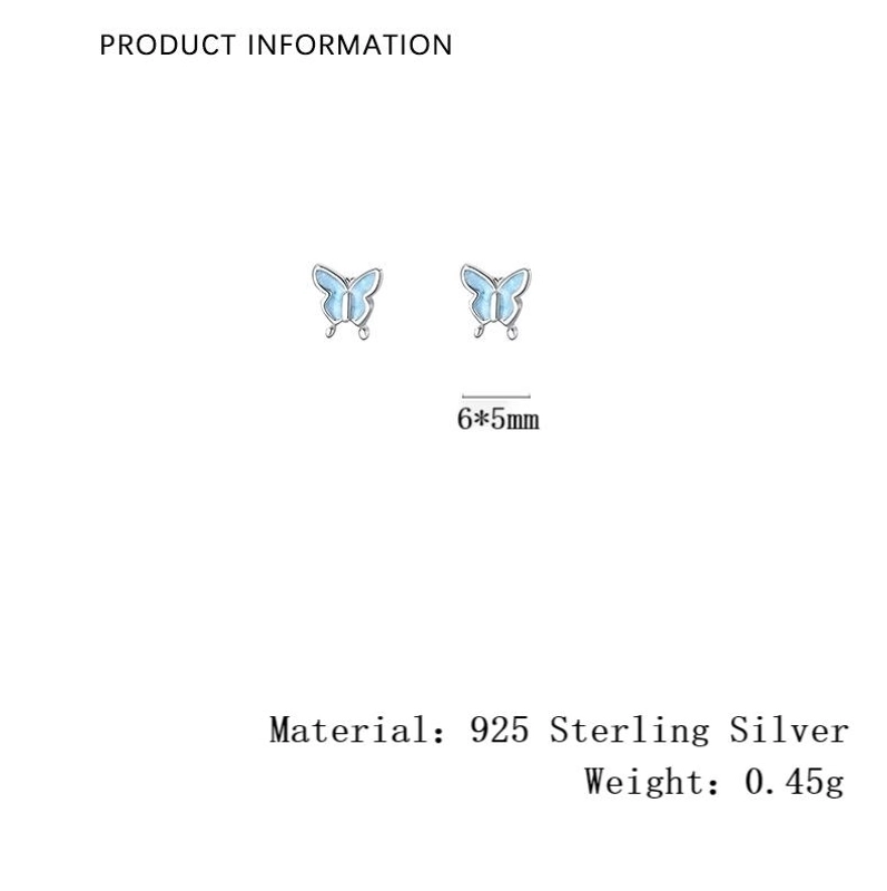 1 Pair 925 Sterling Silver Butterfly Ear Studs