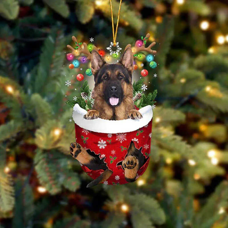 VigorDaily German Shepherd In Snow Pocket Christmas Ornament SP006