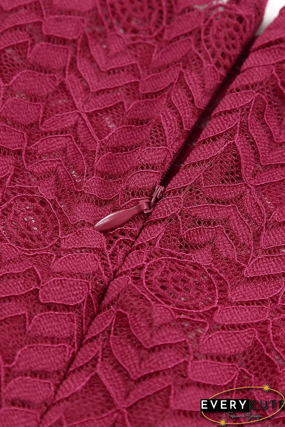 Red Crochet Short Sleeves Lined Midi Dress