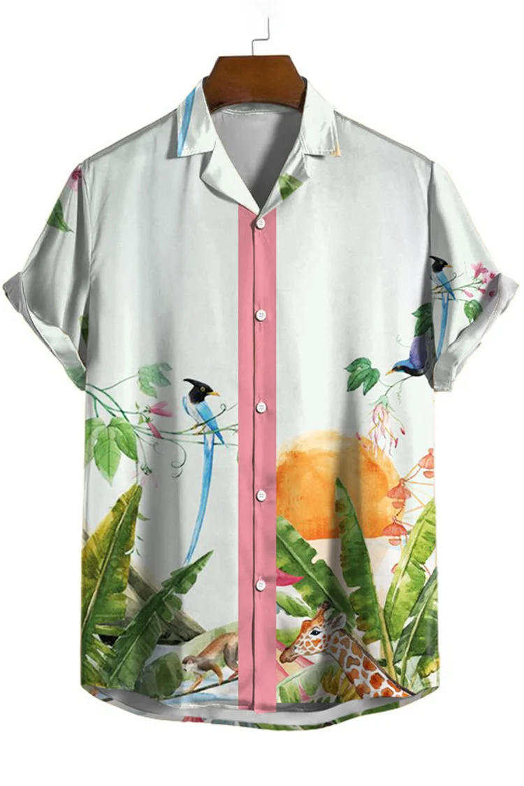 Animal And Plant Print Short Sleeve Shirt