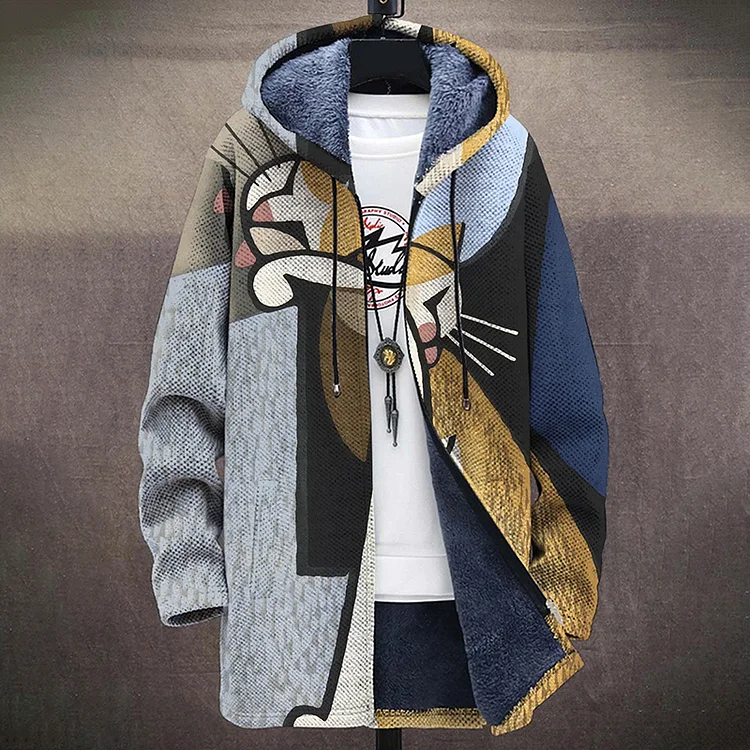 Geometric Print Plush Thick Long-Sleeved Sweater Cardigan Coat