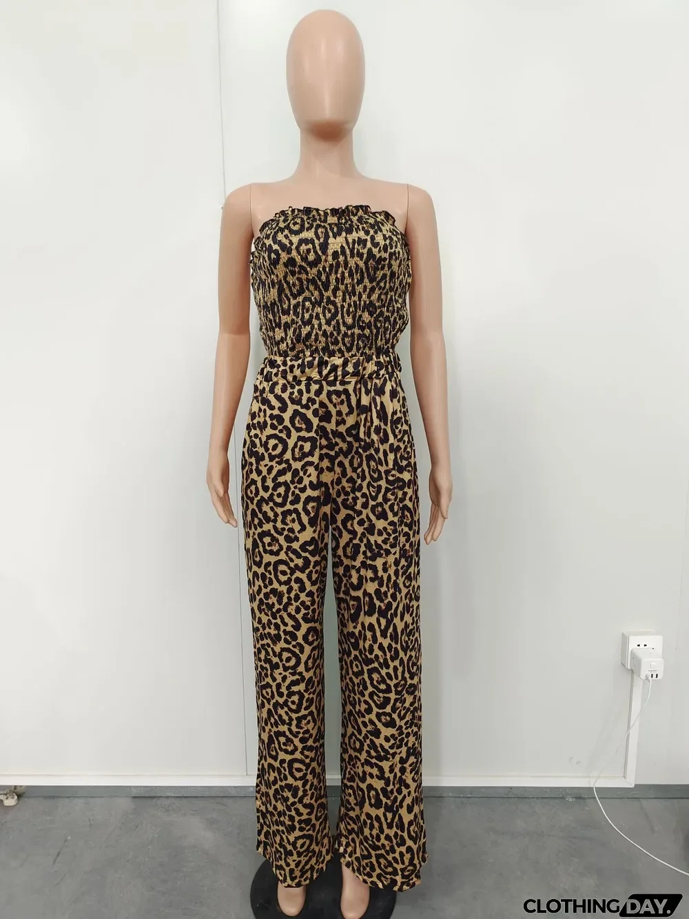 Leopard-print Patchwork wide-leg jumpsuit