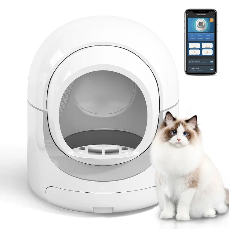TABU Self Cleaning Cat Litter Box,App Control Support,Odor Removal,85L Large Capacity,White&Gray