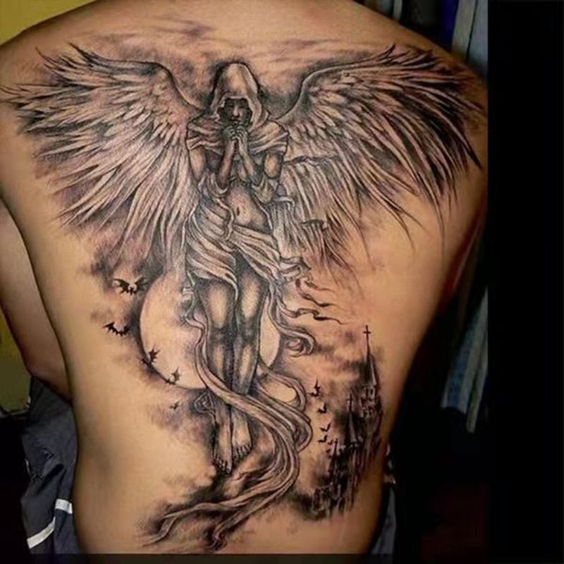 New Full Back Temporary Tattoo Stickers Men and Women Waterproof Personality Angel Devil Wings Art Fake Tattoo Black Tattoo Set
