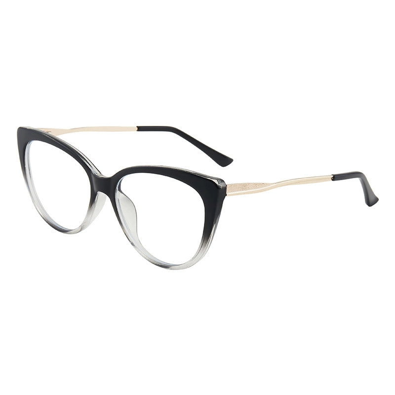 New Retro Cat’s Eye Frame Glasses Stylish Simple And Versatile Metal Leg Anti-Blue Ray Plain Glasses Tide