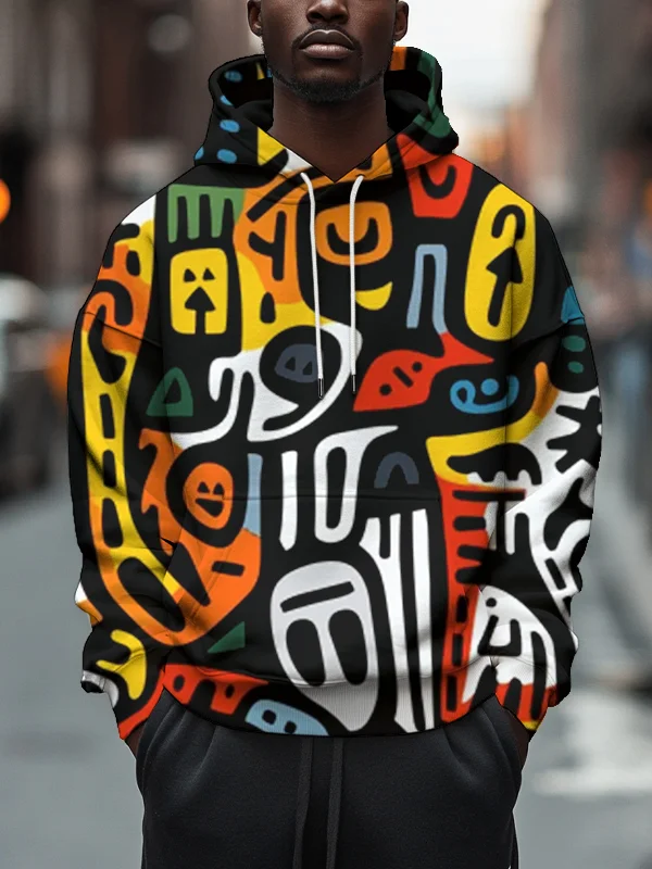 Men's Color Abstract Art Print Hooded Sweatshirt