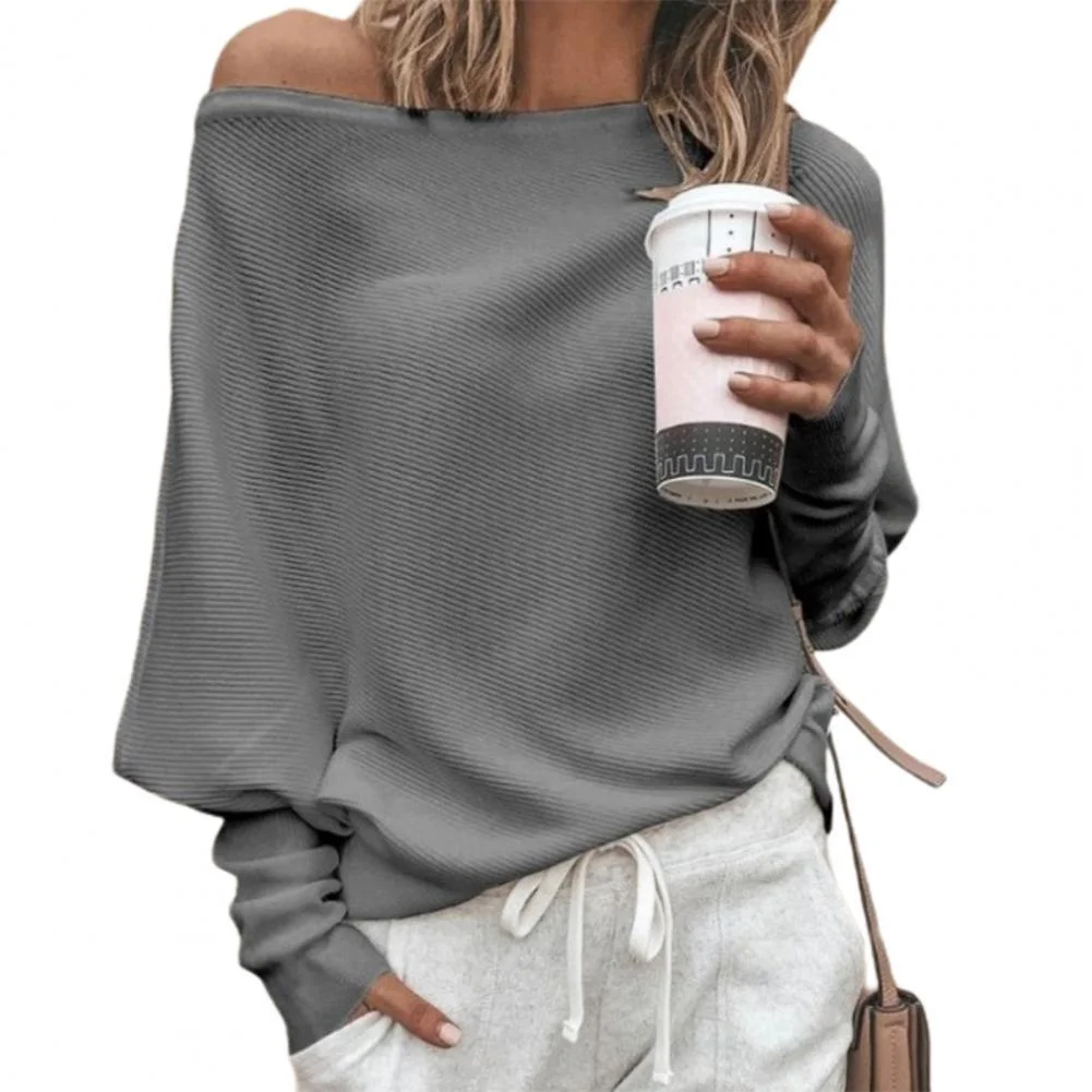 UForever21 Women Sweater Off Shoulder Raglan Sleeve Pullover Knitted All Match Loose One Shoulder Top Autumn Sweater