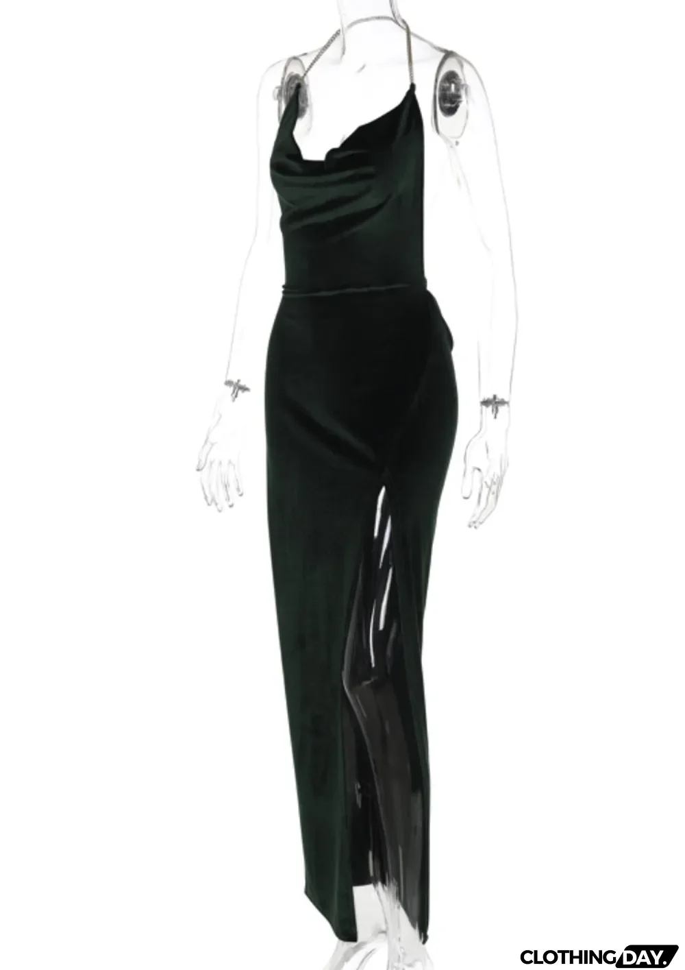 Spring Green Velvet Halter Slit Long Evening Dress