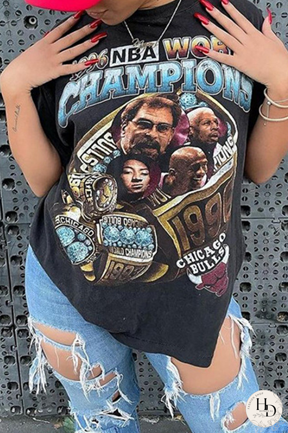 Black Casual Print Split Joint O Neck T-Shirts