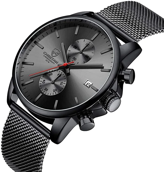 Mens Watch Fashion Sleek Minimalist Quartz Analog Mesh Stainless Steel Waterproof Chronograph Watches for Men with Auto Date  James Yang