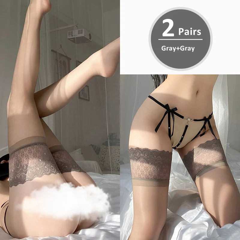 Billionm Sexy Over Knee Peacock Pattern Lace Sheer Stockings Oil Shiny Stretch Thigh High Hold Up Anti Slip Design Fashion 2021