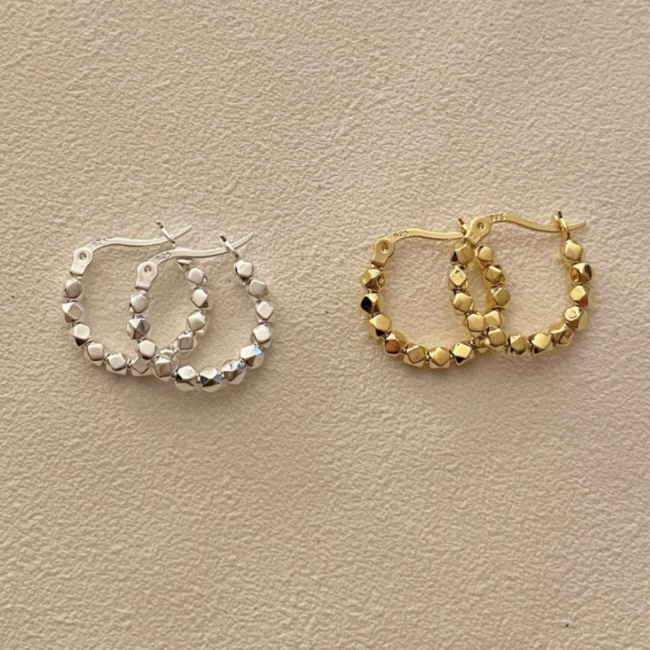 925 Sterling Silver IG Style Circle Polka Dot Quadrilateral Star Silver Handmade Stud Earrings