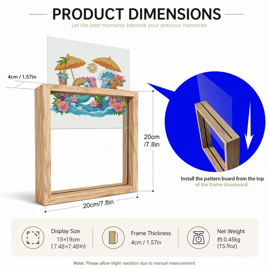 Beach Love DIY Special Shaped Drill Wooden Diamond Painting Tabletop Ornaments Kit with Photo Frame Desktop Diamond Art Kits Double-Sided Pattern for Adults/Beginners Home Decor