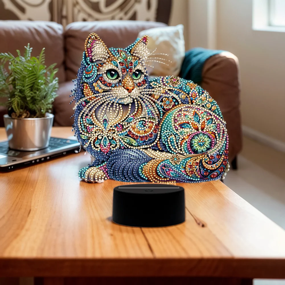 DIY Cat Acrylic Diamond Painting Night Light 5D DIY Diamond Painting Lamp