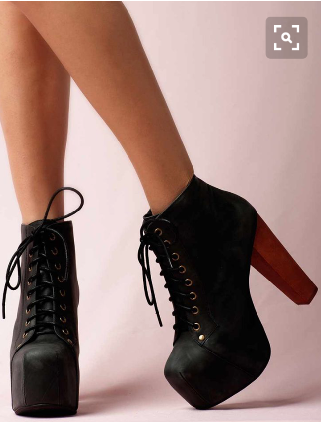 GOOSHOE Black Lace Up Boots Chunky Heels With Platform