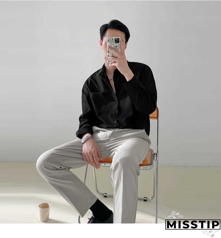 Spring New Senior Long Sleeve Button Down Shirts for Men Korean Fashion Loose Drape Solid Color All-match Men's Shirt Blouse