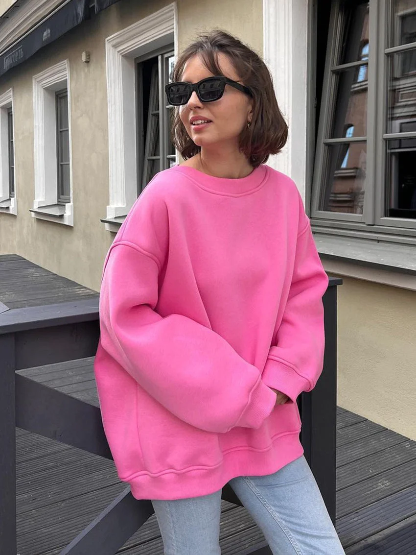 Brownm Loose Sweatshirt Street Solid Color Polar Sweaters