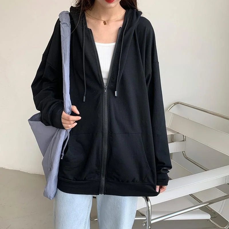 Harajuku Long Sleeve Zip Up Hoodies Women Spring Autumn Korean Fashion Female Clothes Jacket Top Oversized Hooded Sweatshirts