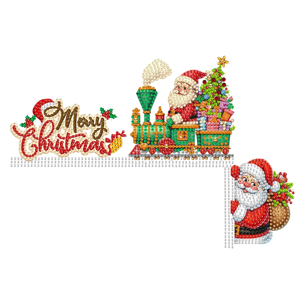 DIY Christmas Santa Claus Wooden Diamond Painting Door Topper Decor Party Ornament