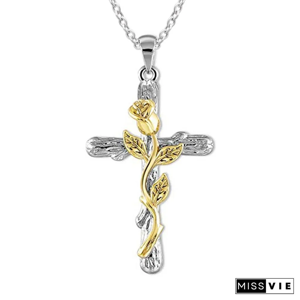Colors Natural Flower Plant Cross Pendant Chain Necklace Jewelry Gift for Women