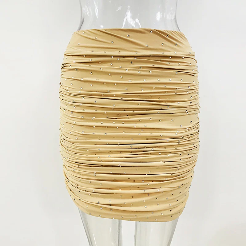 Nigikala Nigikala New Star Fashion Hot Diamond Elastic High-Necked Bottom Shirt 褶皱半裙 Trousers