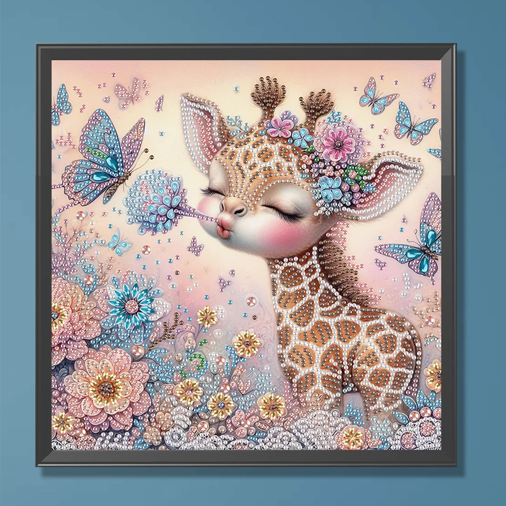 Diamond Painting - Partial Special Shaped Drill - Cute Flower Giraffe(Canvas|30*30cm)