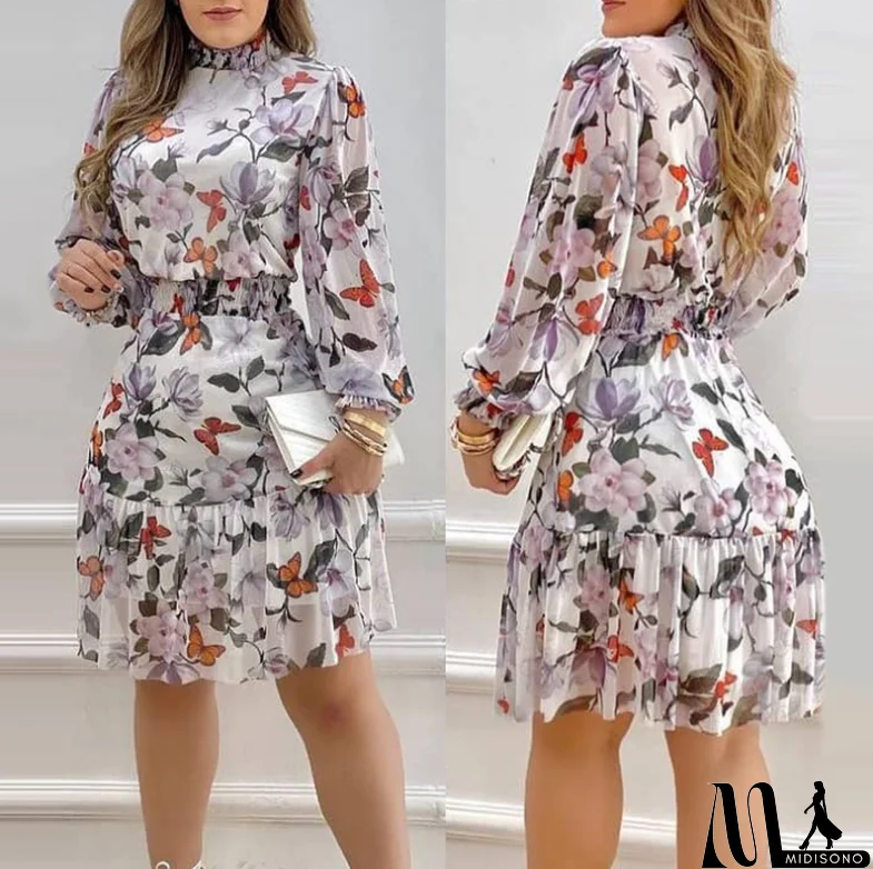 MidiSono - Fashion Long Sleeve Print Dress