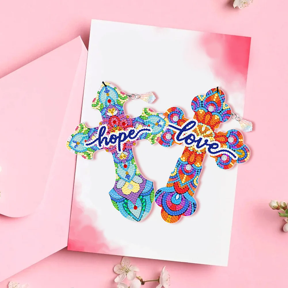 6pcs DIY Cross Diamond Painting Bookmarks with Crystal Pendant(Single Sided)