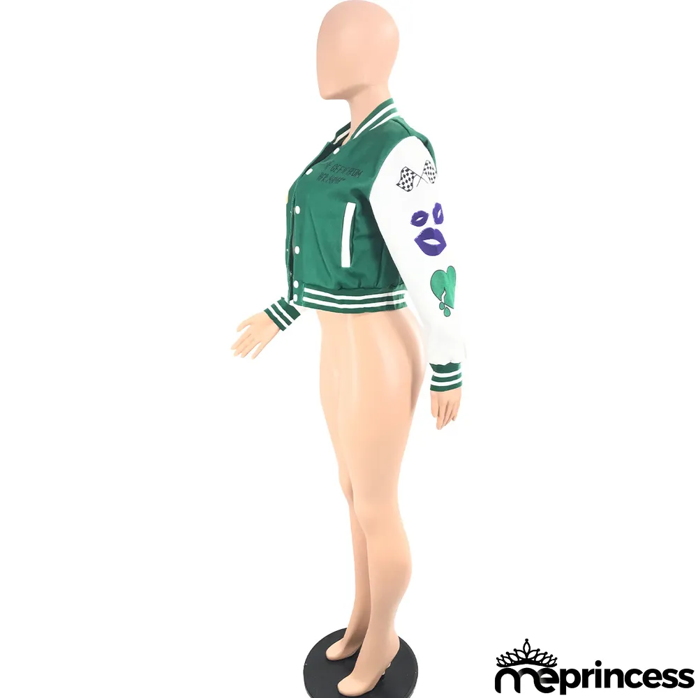 Women's Fashion Printed Baseball Jacket Bomber Coat