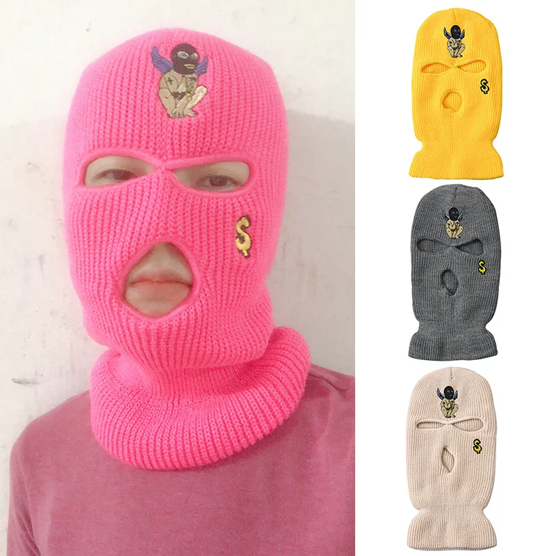 Angel Dollar Embroidered Knit Headgear Face Gini