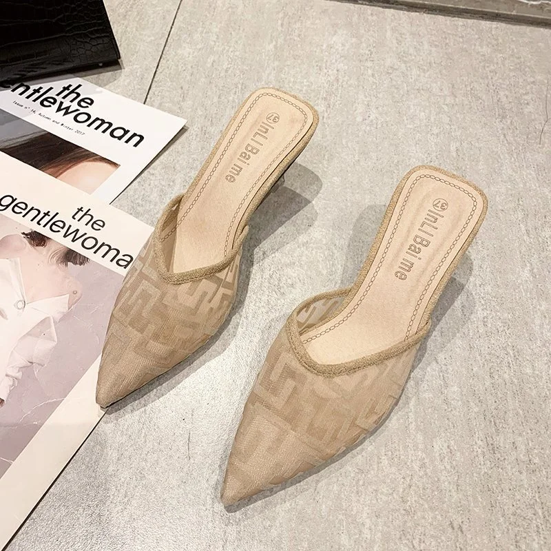 Breakj Breakj Half Slippers Women Wear 2024 New Summer Mesh Tips High Heels Fine Heel Temperament Cool Slippers Women