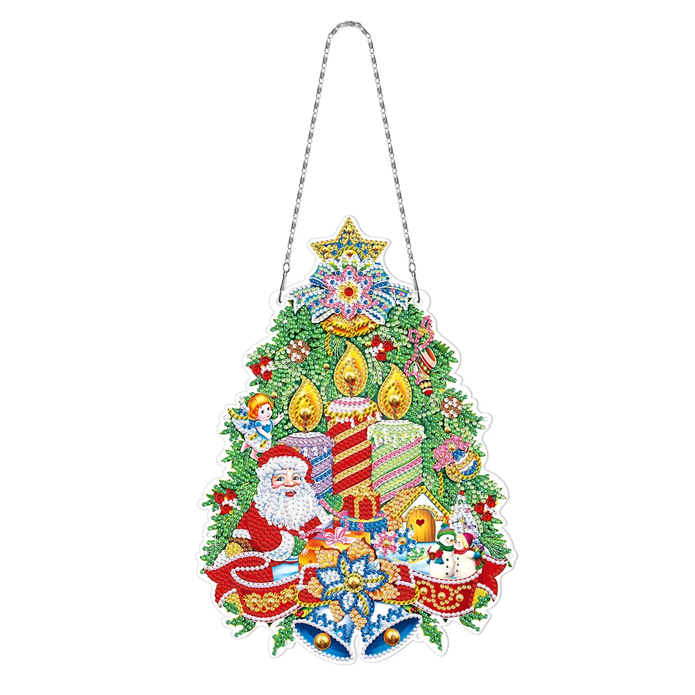 5D DIY Hanging Christmas Flower Wreath Resin Painting Kit Diamond  Rhinestone Drawing Wreath Art Craft Home Door Decorations