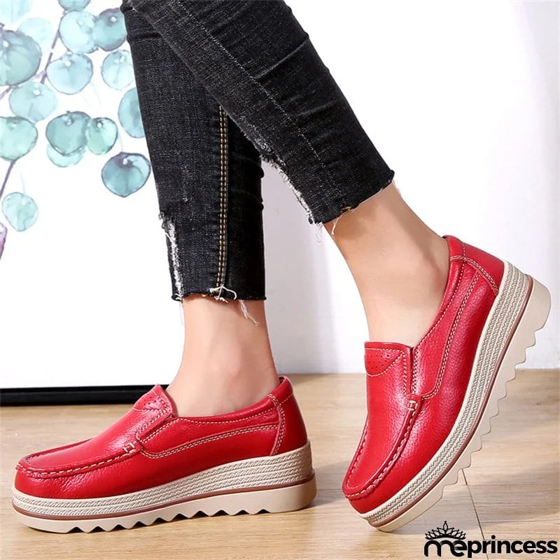 Korean Style Breathable Leather Non-Slip Elegance Women Loafers