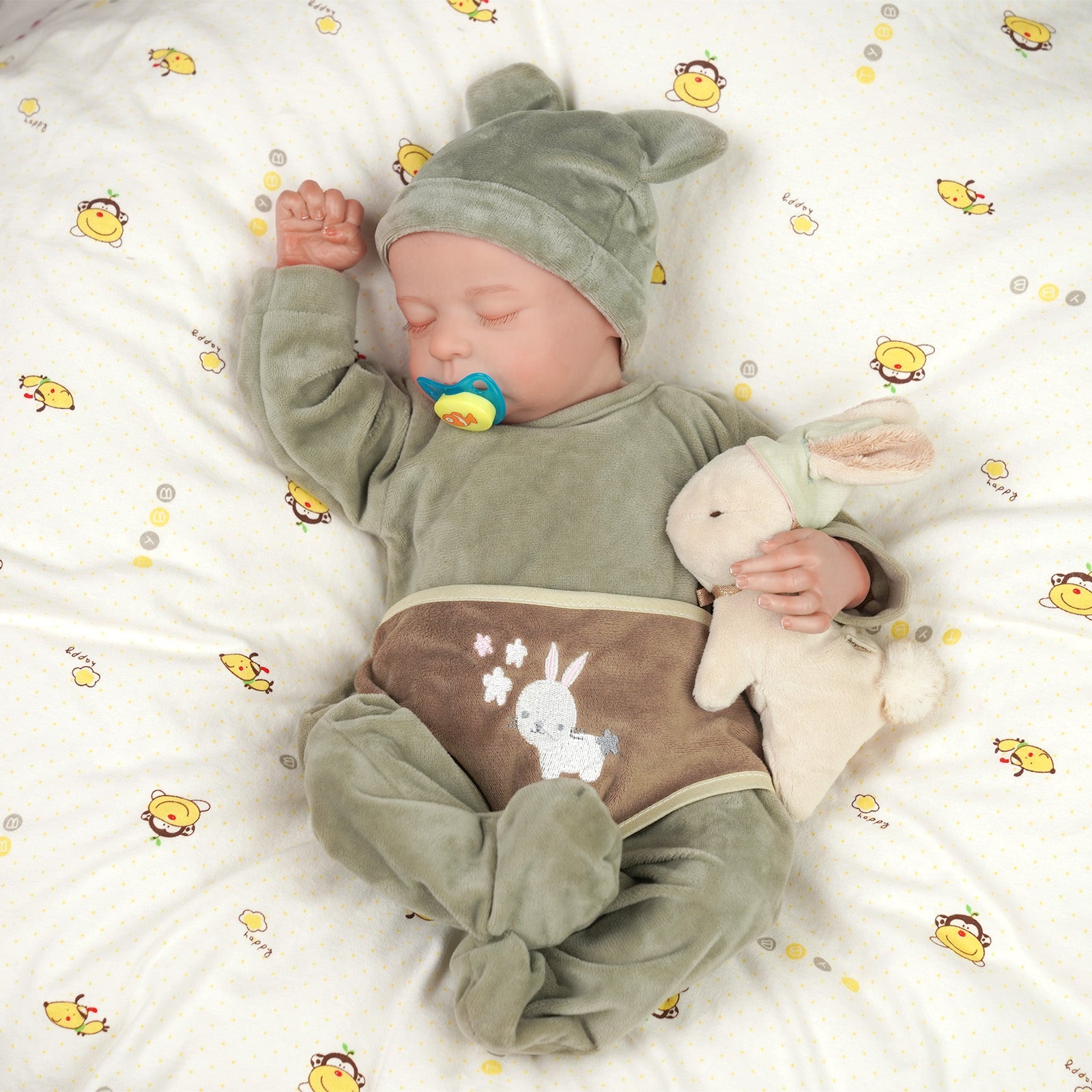 Babeside Sleeping Reborn Baby Noah 20'' Little Infant Boy Best Gift for Kids with Warming Cuddles Body Green Suit Sleeping Noah-Cloth Body-Warming Cuddles Baby