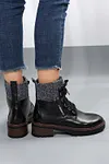 Women's Knitted Patched Lace-up Heeled Ankle Martens Boots