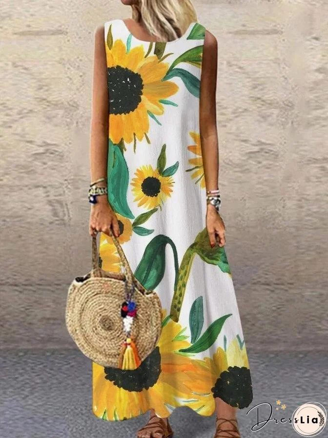 Floral Print Round Neck Maxi Dress for Women