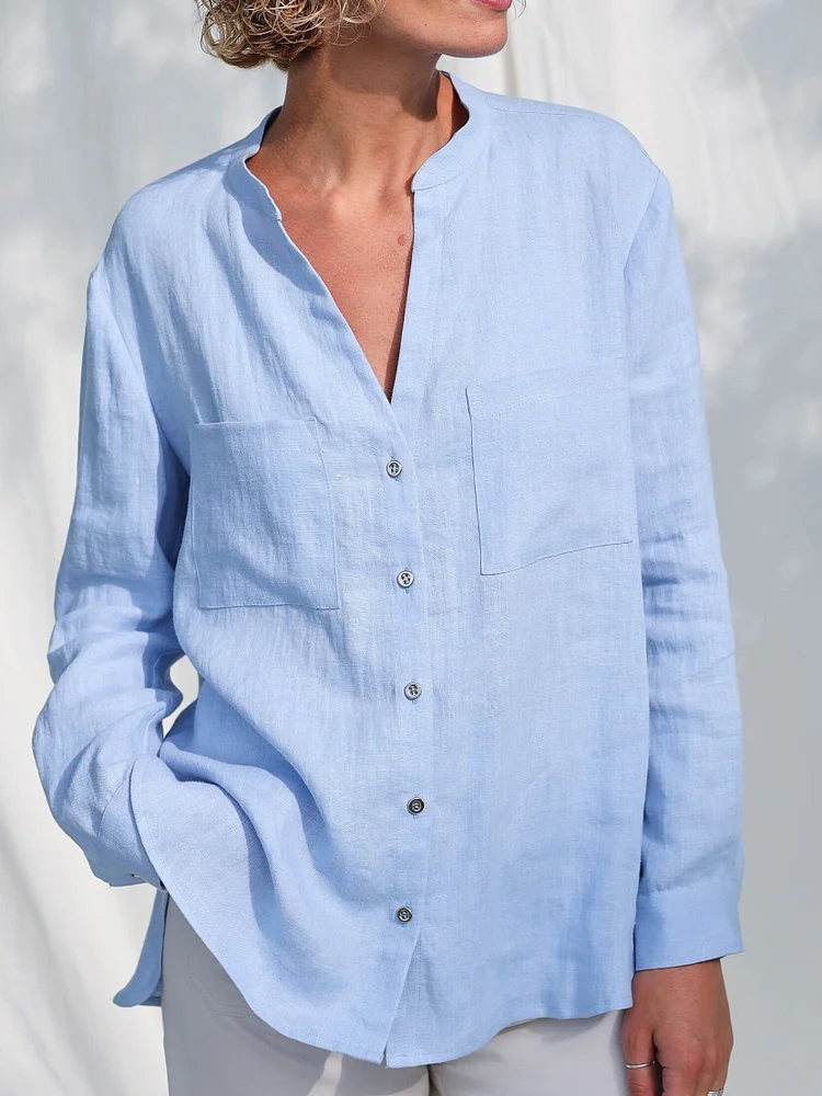 Elegant Loose Fit Linen Long Sleeve Shirt