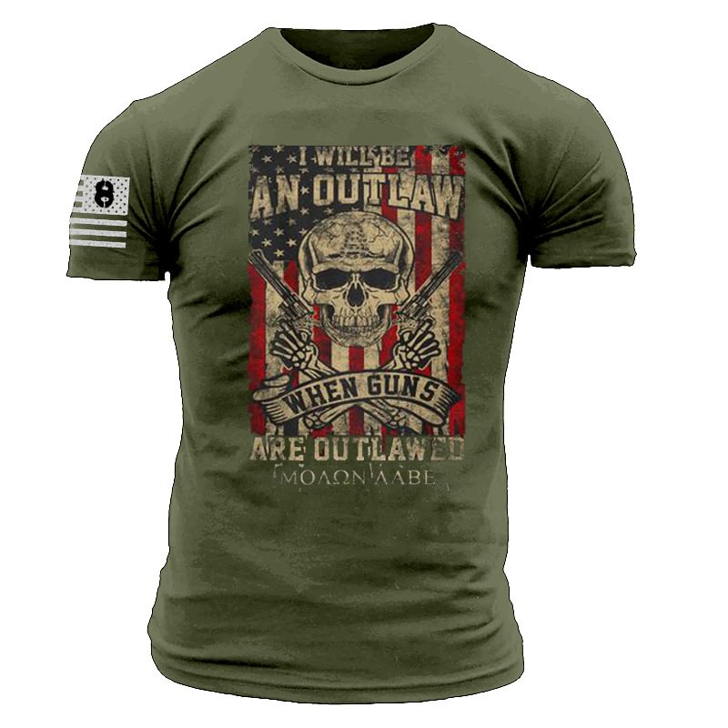 Men's Outdoor American Flag Skull Print Tactical Cotton T-Shirt-Compassnice®