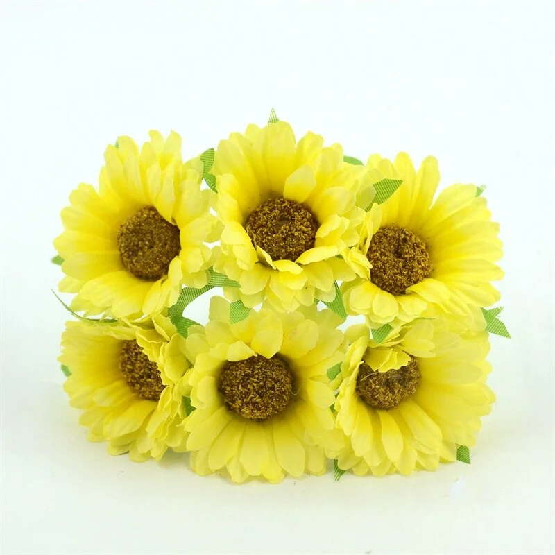 6pcs Cheap Daisy Artificial Flower Silk Sunflower Bouquet For Wedding Decoration Scrapbooking DIY Wreaths Craft Fake Flowers