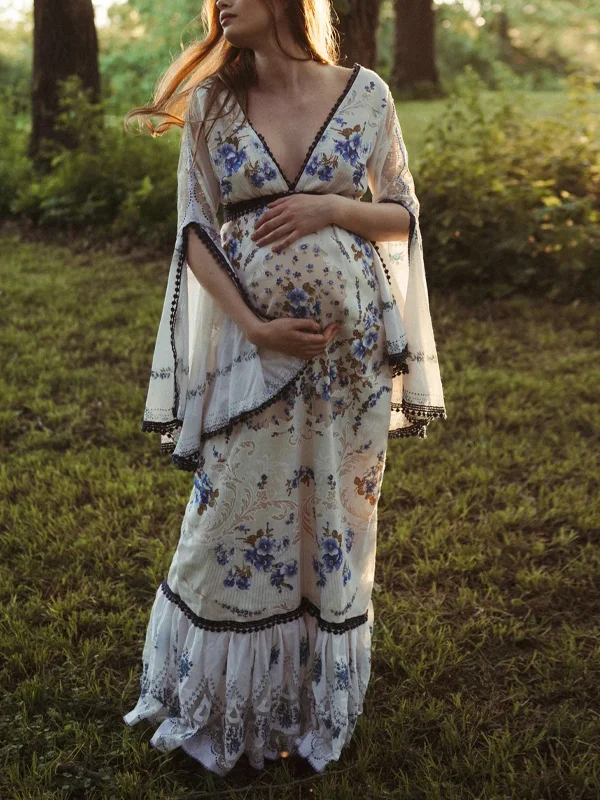Maternity V-Neck Print Maxi Dress